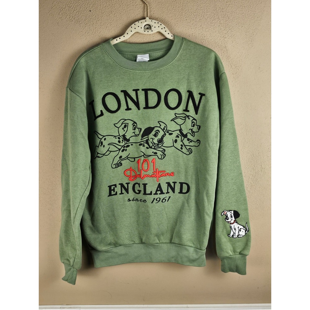 Disney Womens Green Embroidered 101 Dalmatians‎ London England Sweatshirt Small